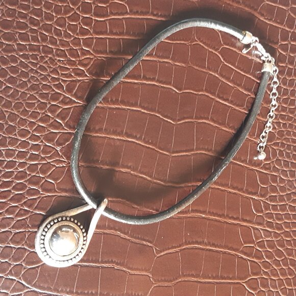 CHICO's 15 inch Silver Tone Statement Leather Rope Necklace - Picture 2 of 9